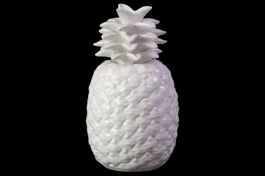 Ceramic Pineapple Figurine Gloss Finish White-9.50"H