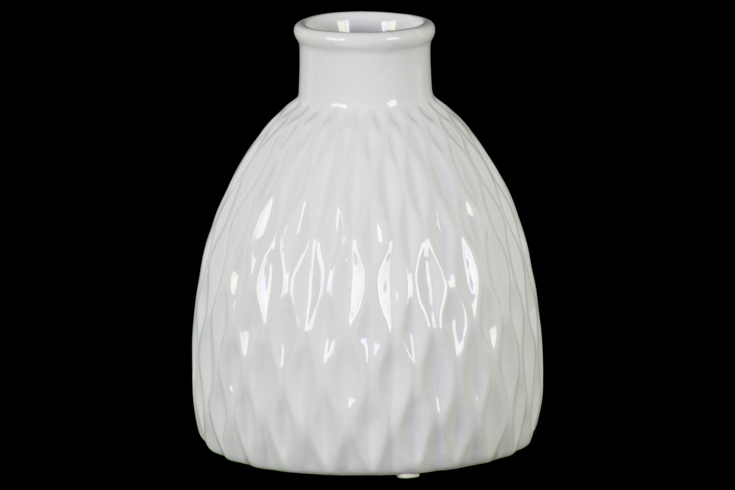 Ceramic Vase Gloss Finish White-7.25"H