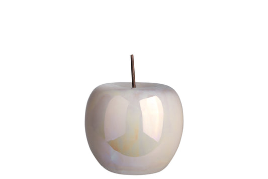 Ceramic Apple Figurine Polished Pearlescent Finish Cream-5.00"H