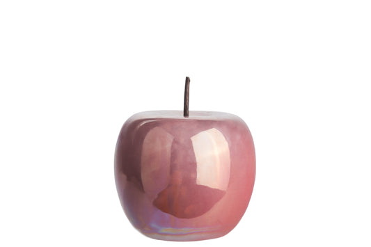 Ceramic Apple Figurine Polished Pearlescent Finish Pink-5.00"H