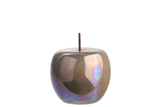 Ceramic Apple Figurine Polished Pearlescent Finish Sage-5.00"H