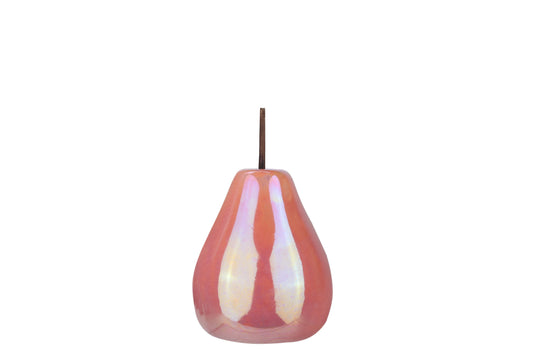 Ceramic Pear Figurine Polished Pearlescent Finish Pink-6.25"H