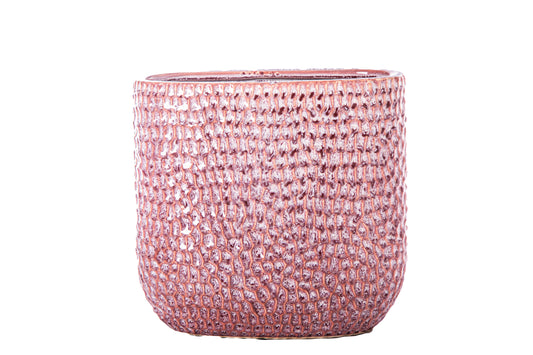 Ceramic Oval Vase with Debossed Seamless Pattern Design Body and Tapered Bottom Gloss Finish