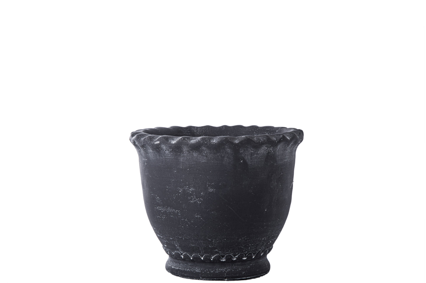 Cement Round Pot with Wave Mouth Design and Tapered Bottom on Flat Base
