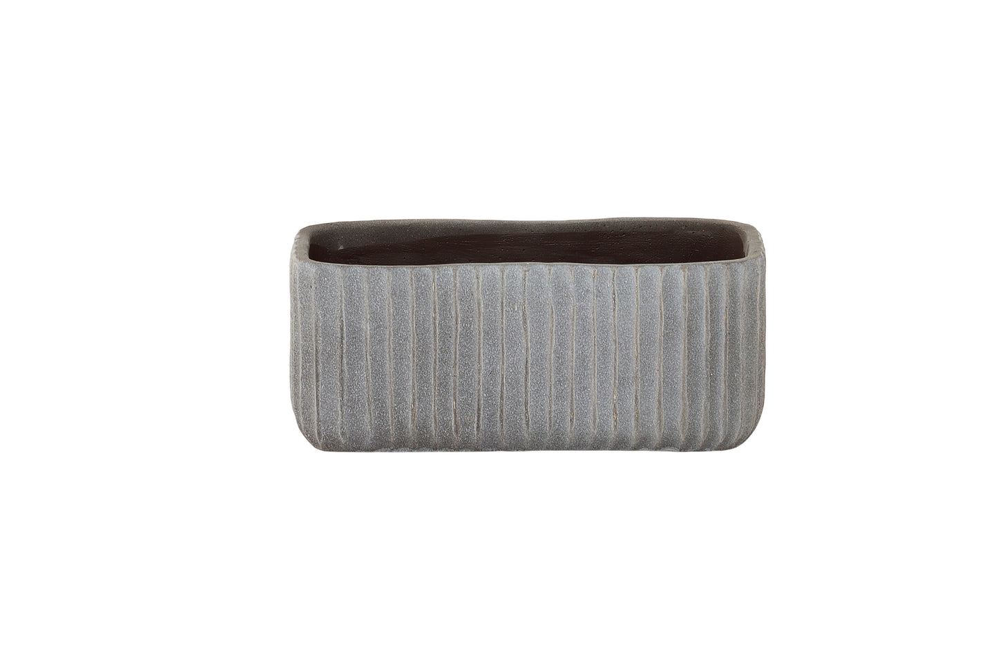 Cement Rectangle Pot with Debossed Column Pattern Design Body LG Painted Finish Gray..10.00"x4.25"x4.25"H