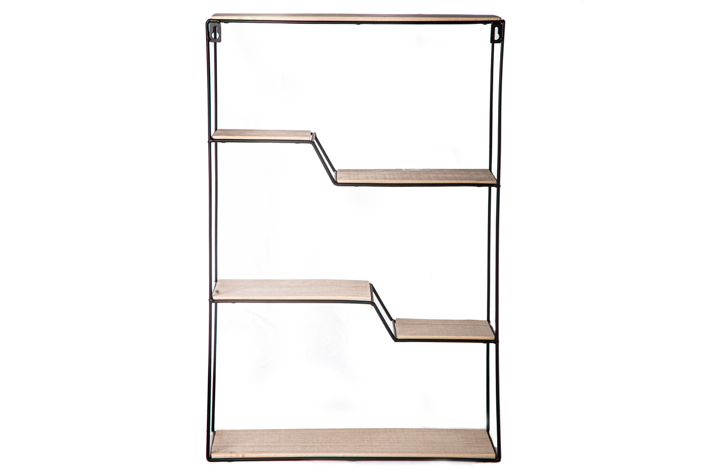 Metal Rectangle Wall Shelf in a Box with Top Wooden Surface and Steplad Design Tiers