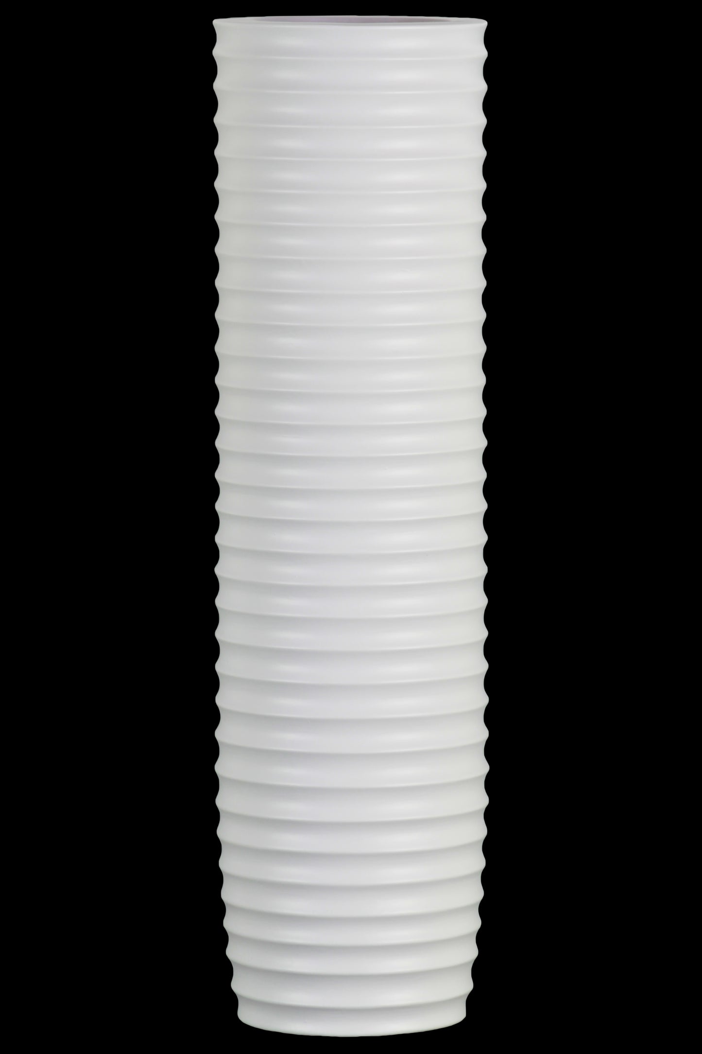 Ceramic Round Vase with Brushed Golden Banded Top and Engraved Vertical Curled Pattern Design