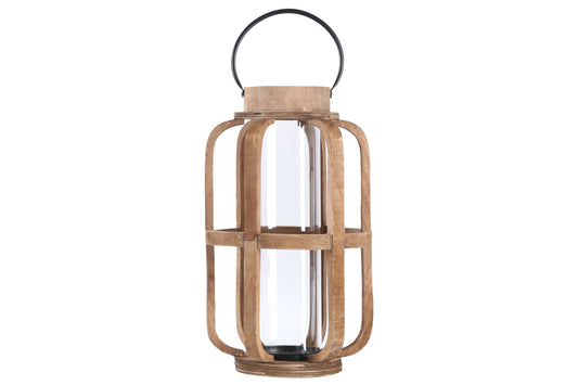 Wood Lantern Natural Finish Brown-17.75"H