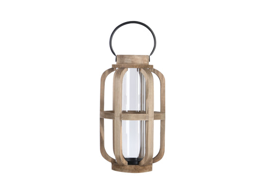 Wood Lantern Natural Finish Brown-17.75"H