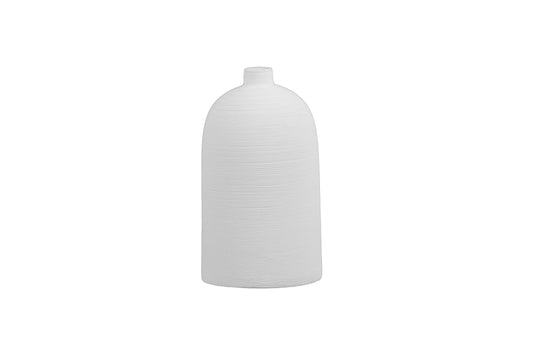 Ceramic Vase Combed Finish White-8.50"H