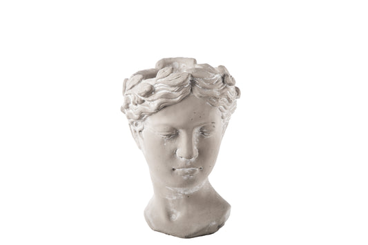 Cement Roman Lady Head Pot Washed Finish Gray-10.50"H