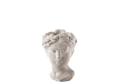 Cement Roman Lady Head Pot Washed Finish Gray-10.50"H