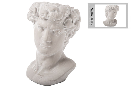 Cement Roman Young Man's Head Pot Washed Concrete Finish Gray-10.25"H