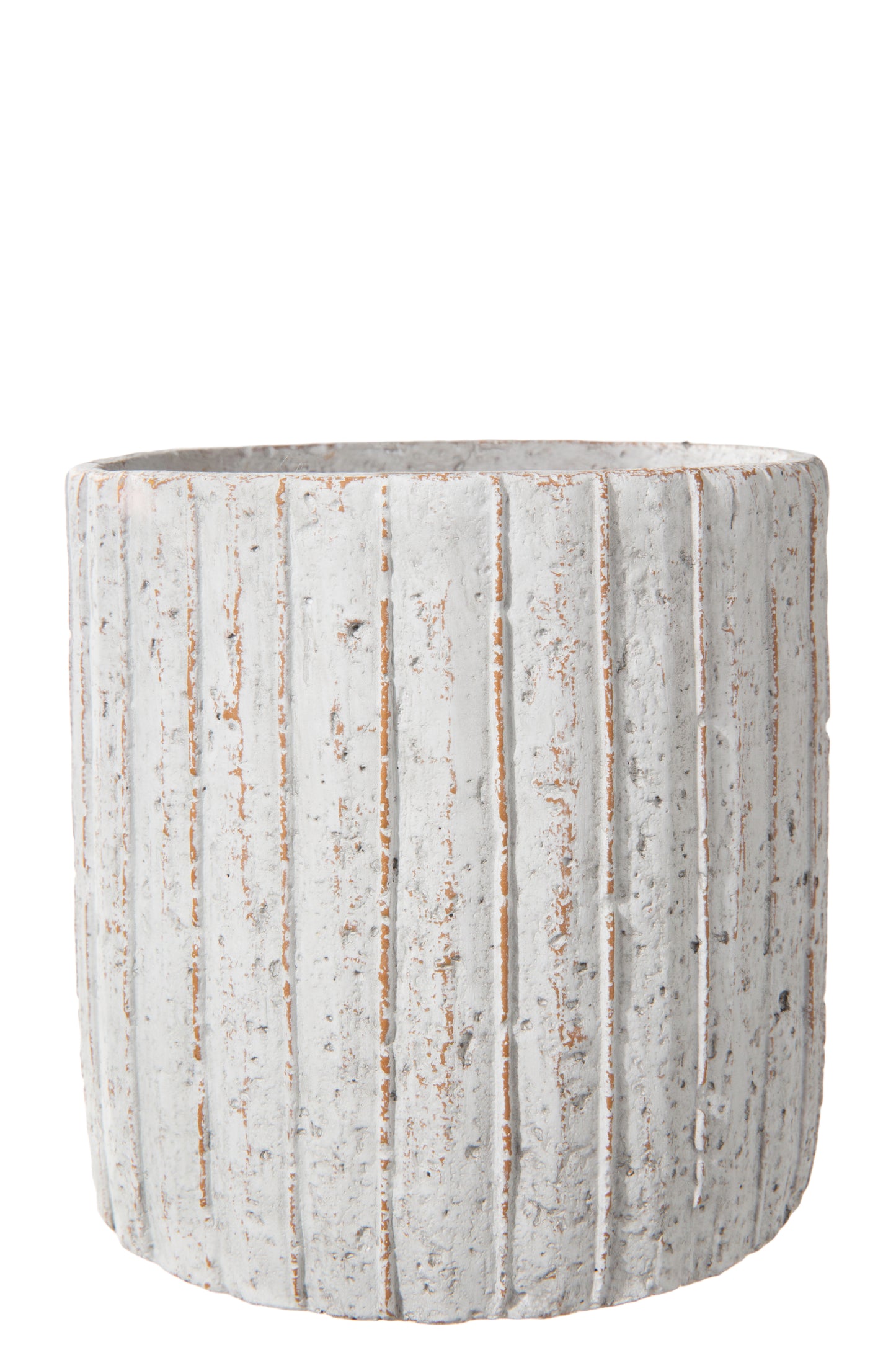 Cement Round Pot with Vertical Line Pattern Design Body