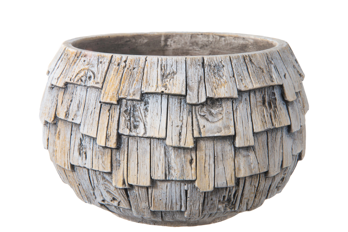Cement Low Round Bellied Pot with Layered Design Body