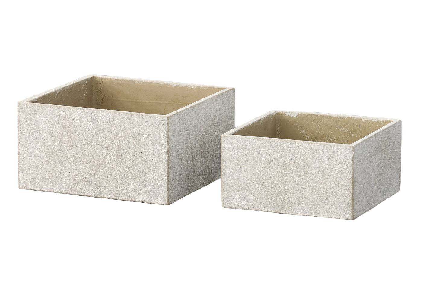 Terracotta Wide Square Pot Set of Two Cement Finish Light Gray-4.25"H