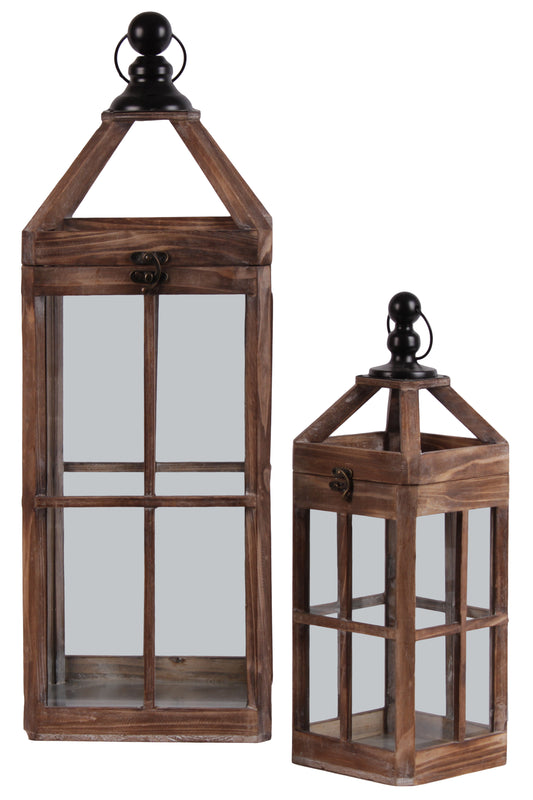 Wood Lantern Natural Finish Brown-28.25"H -324