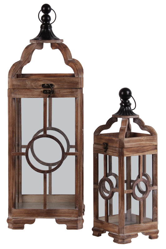 Wood Lantern Natural Finish Brown-28.25"H -326