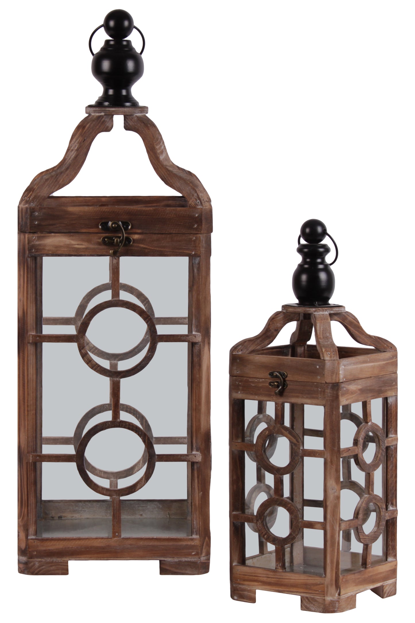 Wood Lantern Natural Finish Brown-28.25"H