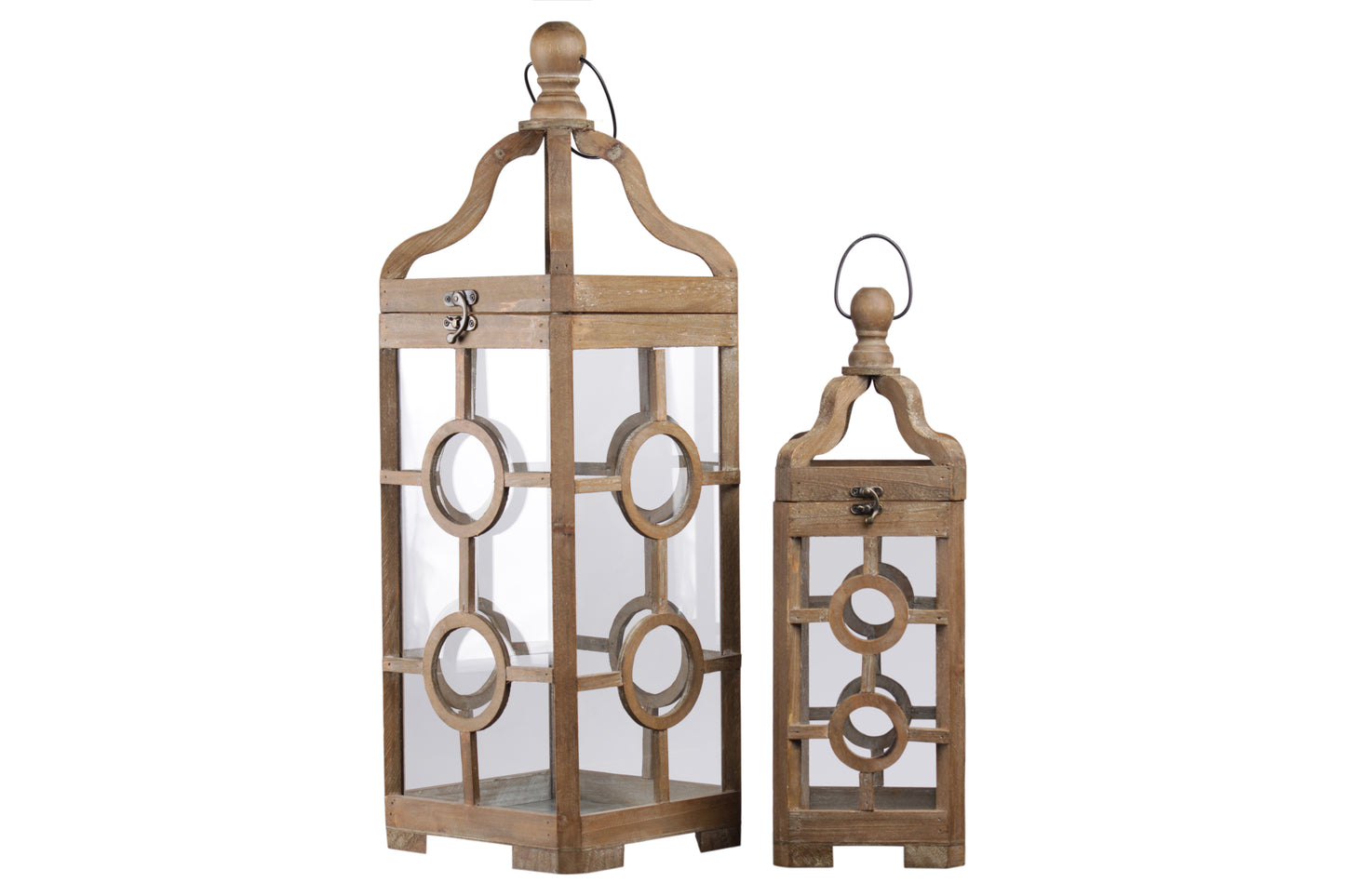 Wood Square Lantern Natural Finish Brown-28.25"H