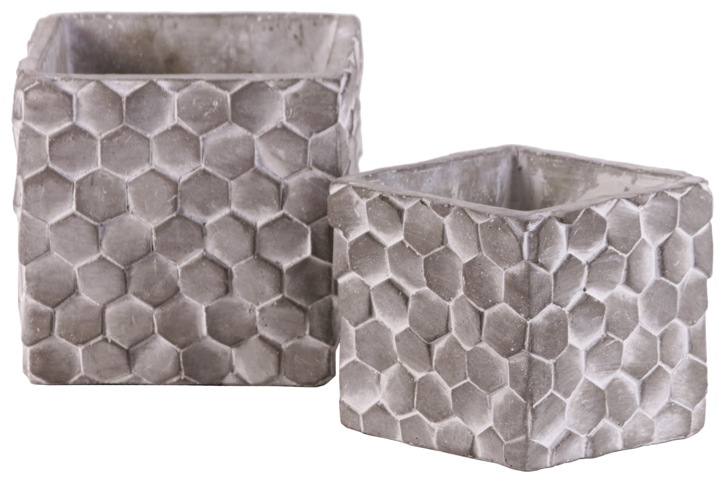 Cement Square Pot with Scales Pattern Design Body, Set of 2