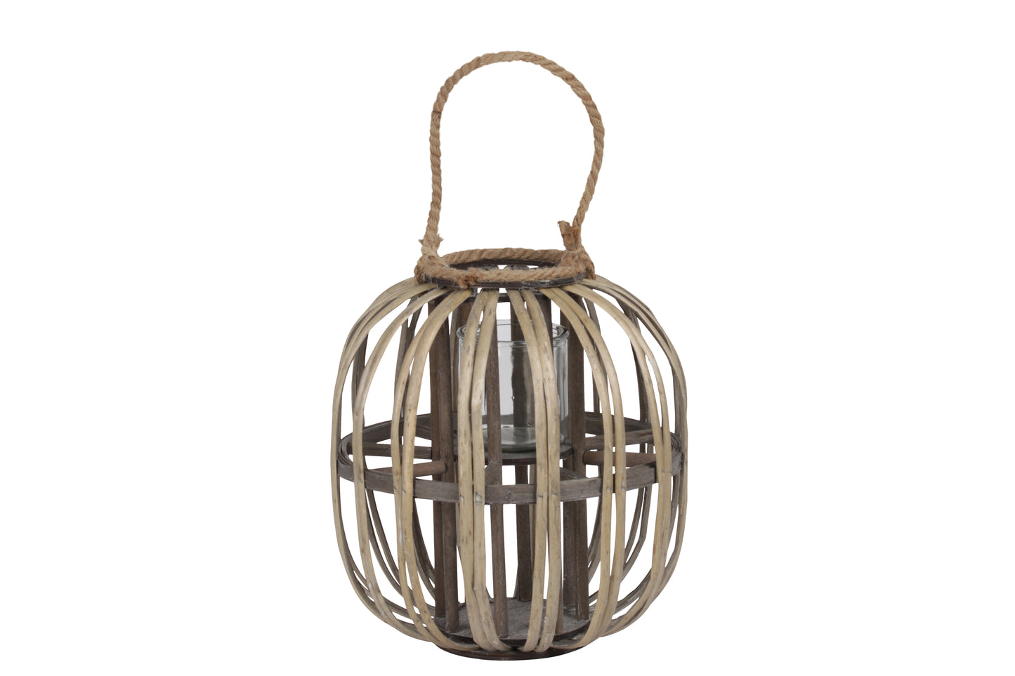 Bamboo Round Lantern Weathered Finish Dark Elm..12.50"x12.50"x14.25"H