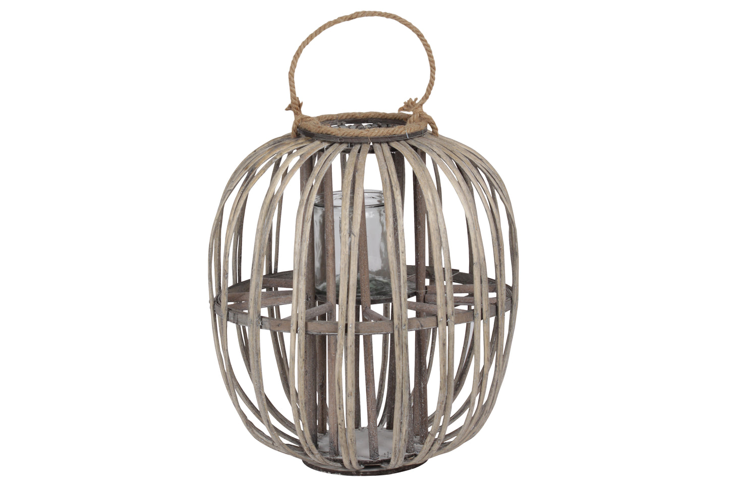 Bamboo Round Lantern Weathered Finish Dark Elm..12.50"x12.50"x14.25"H