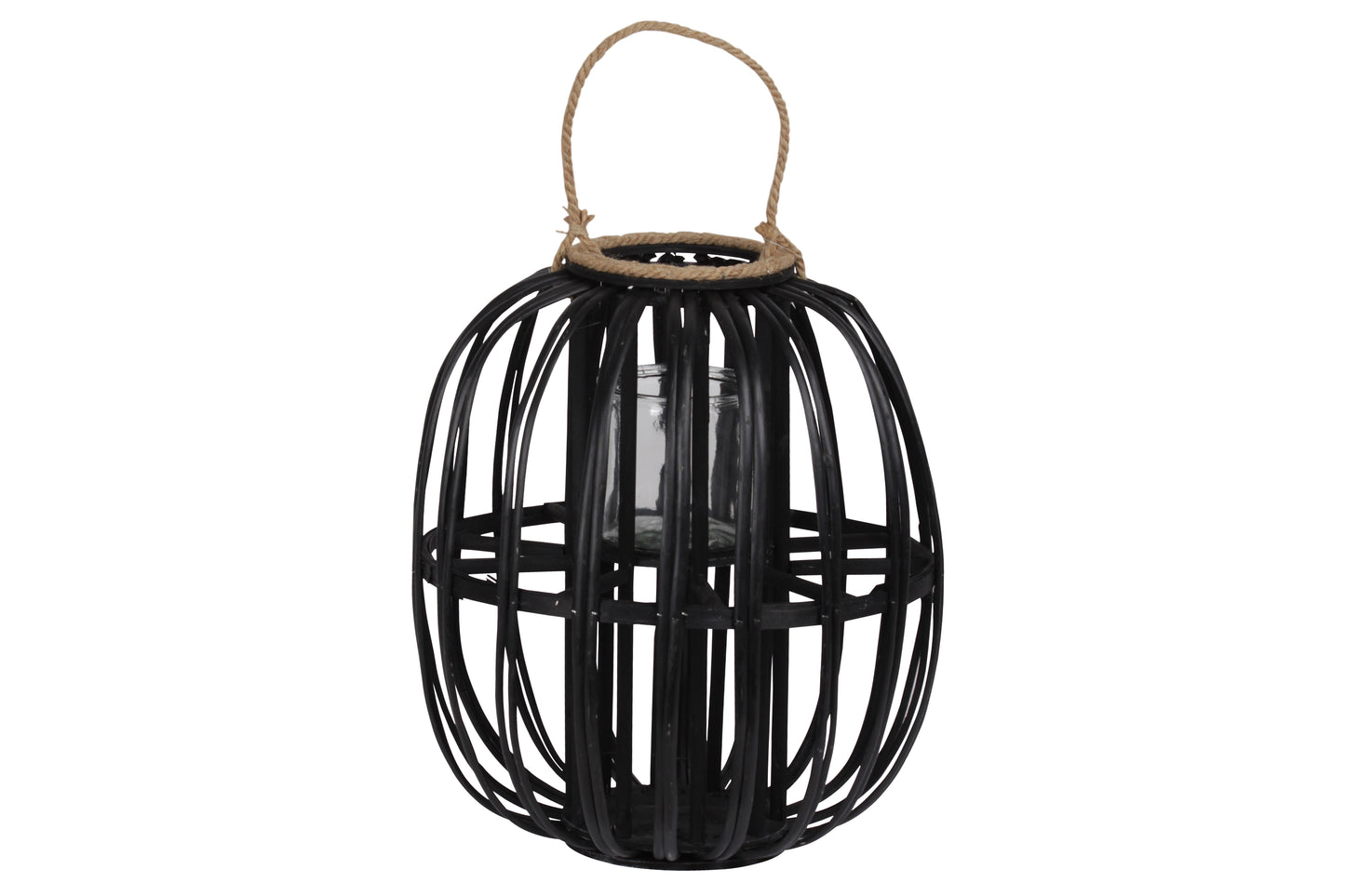 Bamboo Round Lantern Weathered Finish Dark Elm..12.50"x12.50"x14.25"H