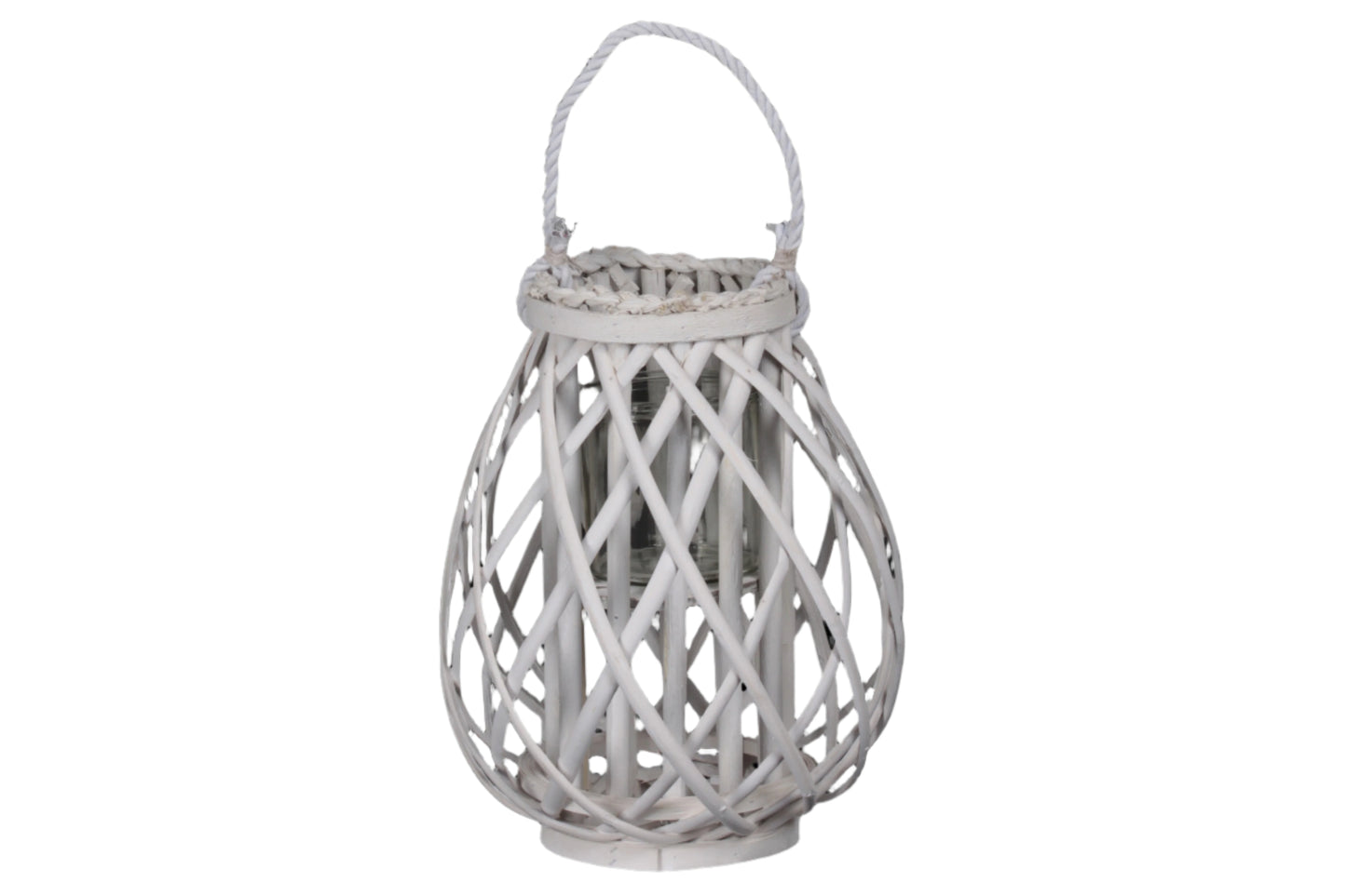 Bamboo Tall Round Bellied Lantern Coated Finish White-12.00"H