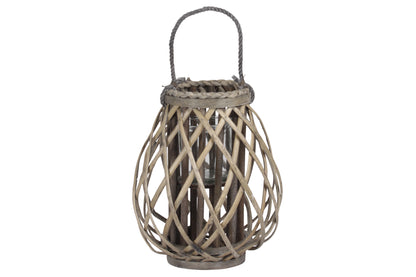 Bamboo Tall Round Bellied Lantern Weathered Finish Dark Elm-12.00"H