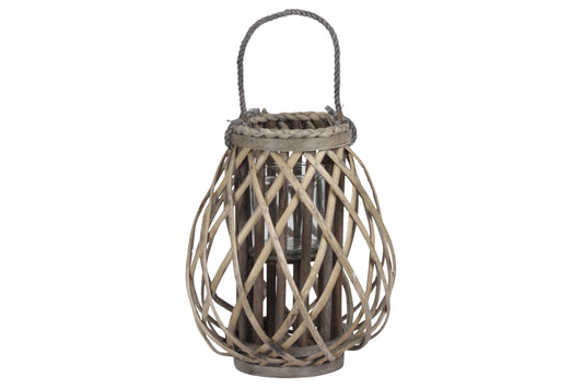 Bamboo Tall Round Bellied Lantern Weathered Finish-12.00"H