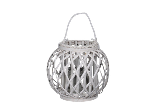 Bamboo Round Bellied Lantern Coated Finish White..11.00"x11.00"x10.50"H