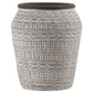 Cement Round Vase with Brown Rim Mouth, Tribal Pattern Design Body and Tapered Bottom