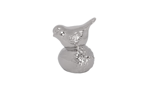 Ceramic Bird Figurine Gloss Silver-7.75"H