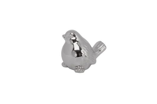 Ceramic Bird Figurine Gloss Silver-5.75"H