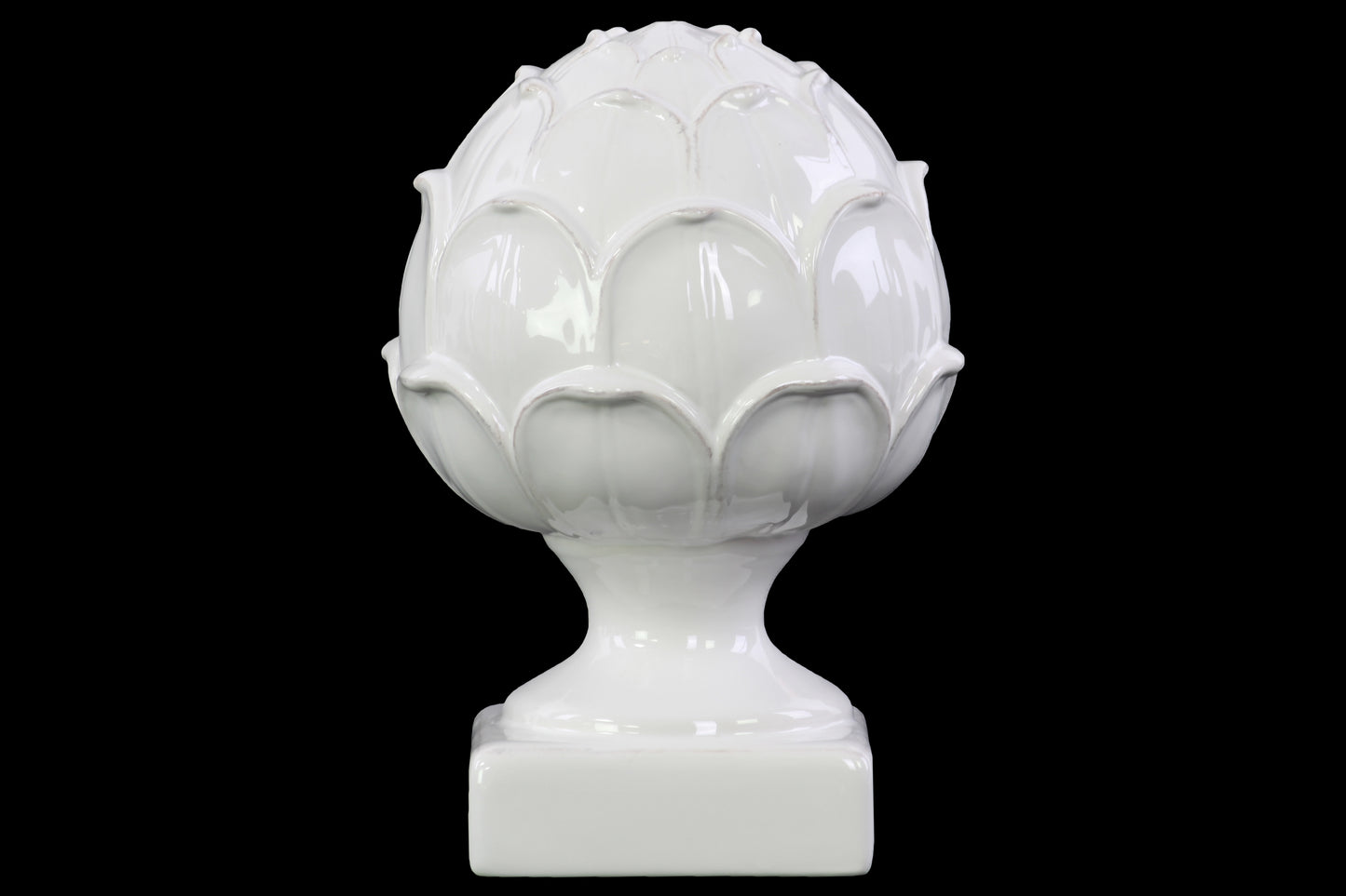 Ceramic Artichoke Sculpture on Base Gloss Finish White
