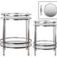 Metal Round Table with Beveled Mirror Base and Clear Glass Top