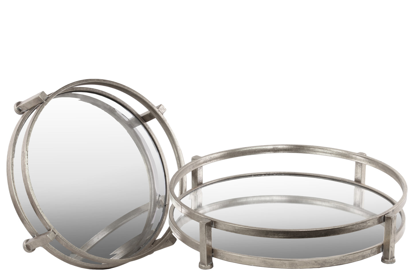 Metal Round Tray with Beveled Mirror Surface Set