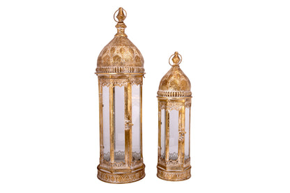 Iron Glass Metal Lantern Gold-28.25"H