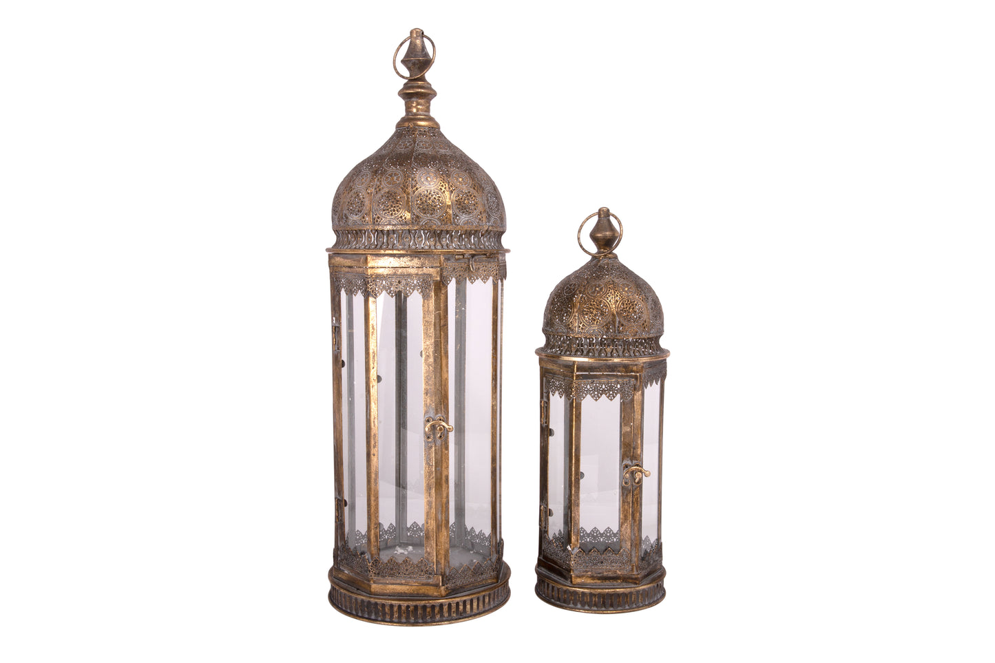 Iron Glass Metal Lantern Gold-28.25"H