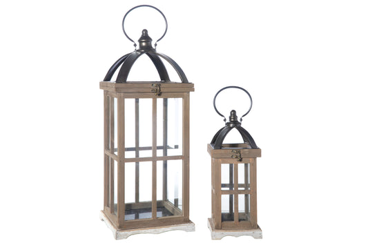 Wood Rectangle Lantern Natural Finish Brown-24.00"H