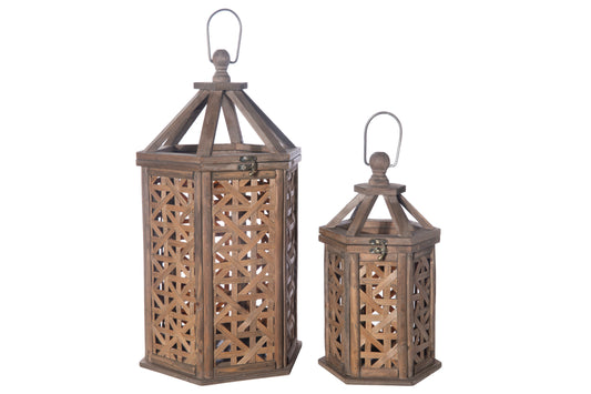 Wood Lantern Natural Finish Brown-22.25"H