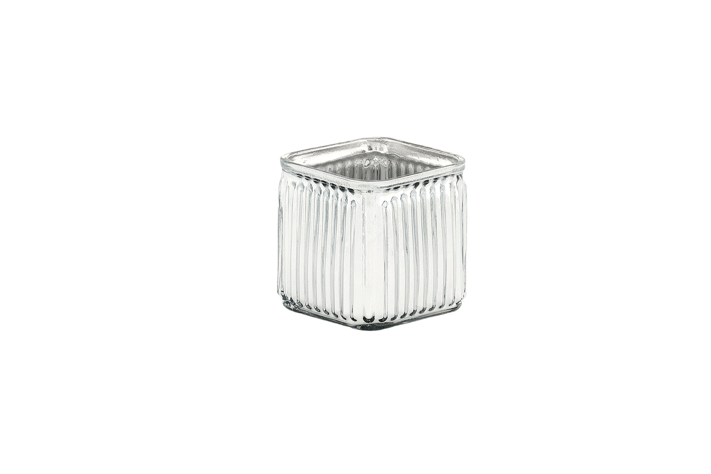 Machine Made Glass Cube Vase Silver-5.00''H -279