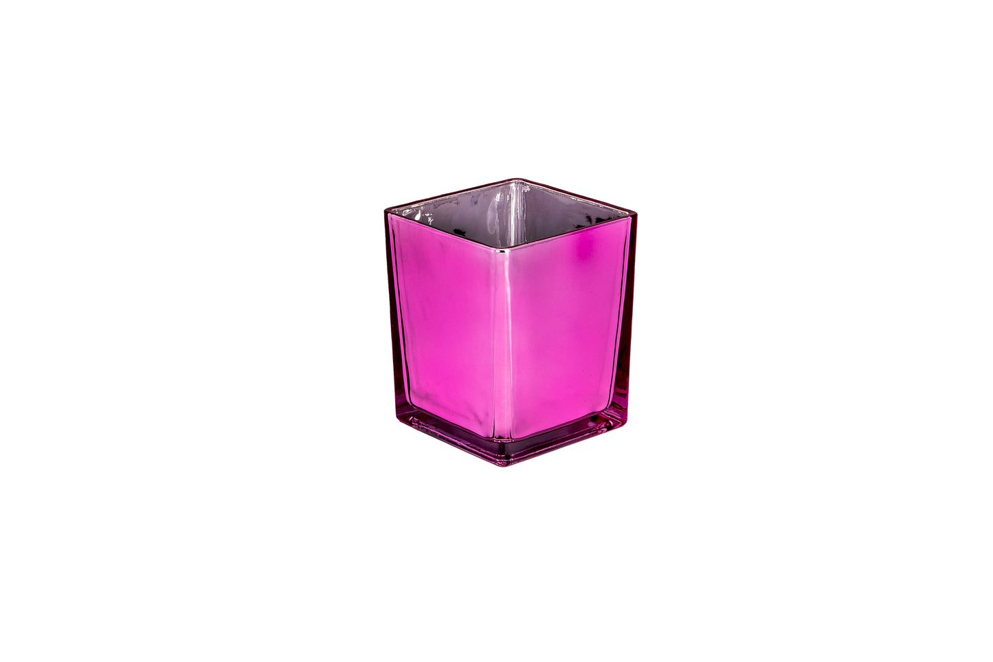 Machine Made Glass Cube Vase With Electroplating Inside Pink-4.70"H